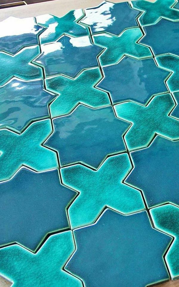 Star and cross ceramic glazed mosaic turquoise blue floor tiles