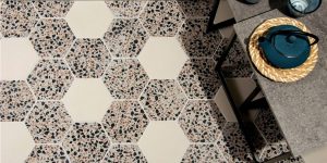 Hexagon Beige Terrazzo tiles texture
